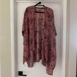 Women’s pink mauve floral flower kimono top size S/M